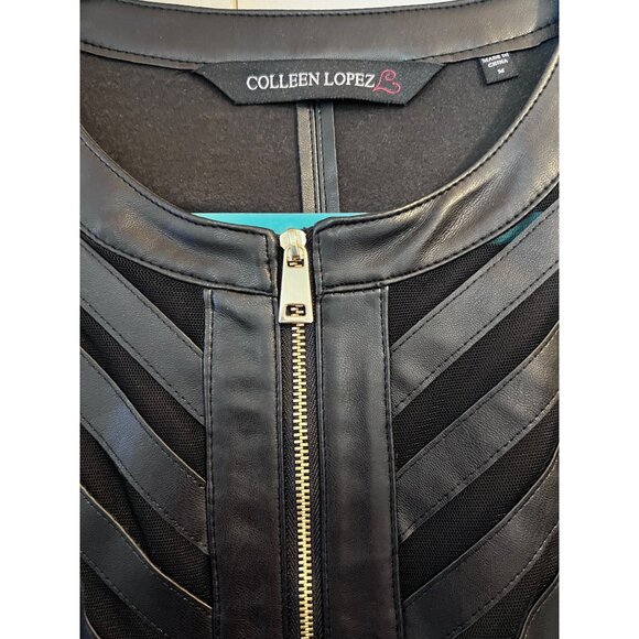 New! Black Sheer Stripe Mesh Vegan Leather Zip Jacket Colleen Lopez, Size Medium - Picture 4 of 10